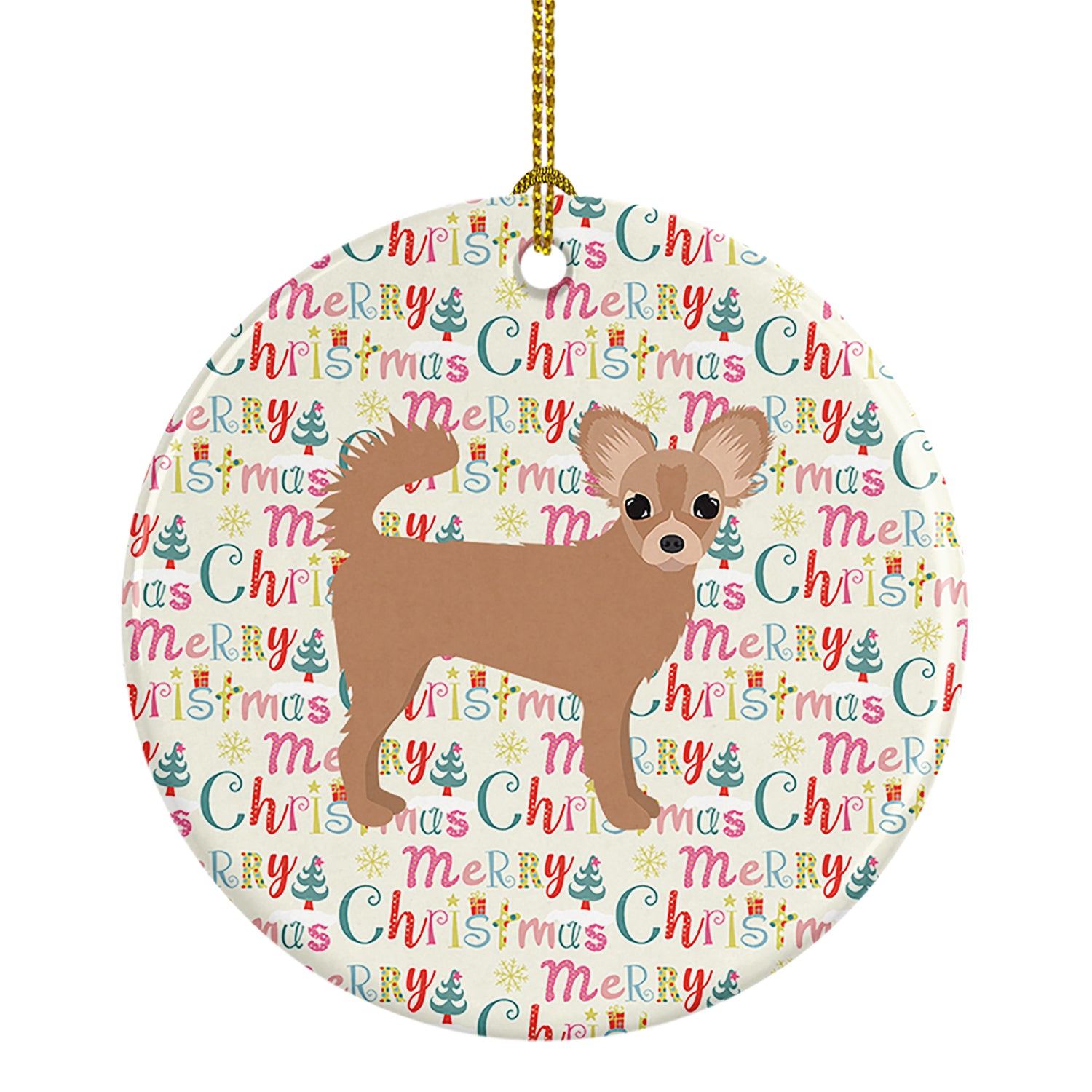 Buy this Longhair Chihuahua #2 Merry Christmas Ceramic Ornament