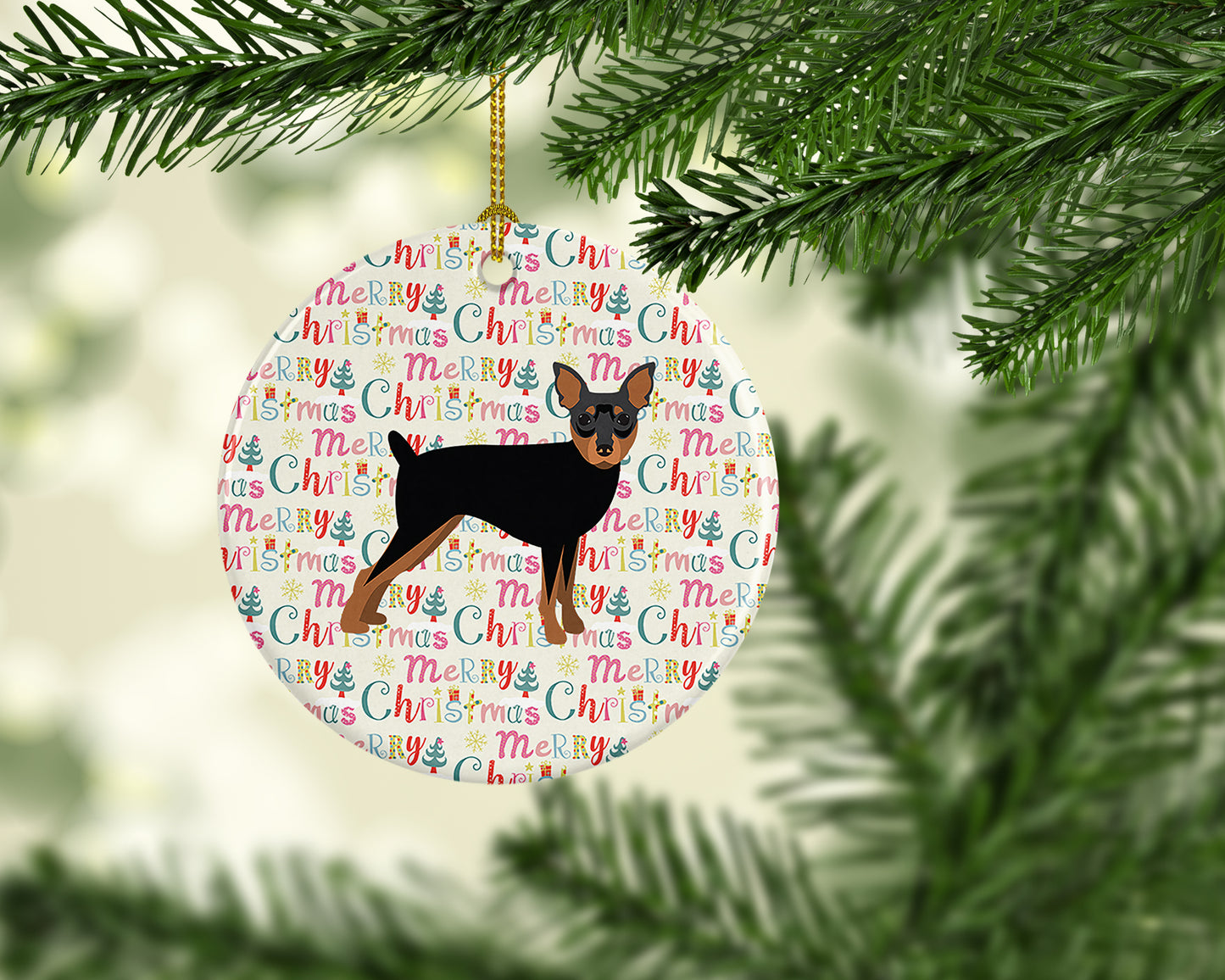 Miniature Pinscher Merry Christmas Ceramic Ornament