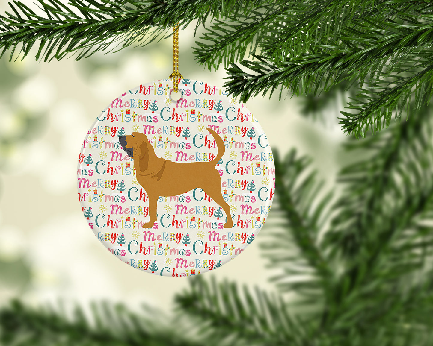 Bloodhound Merry Christmas Ceramic Ornament