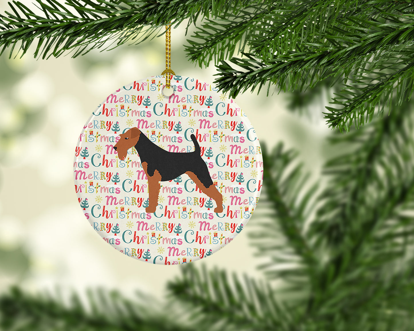 Welsh Terrier Merry Christmas Ceramic Ornament