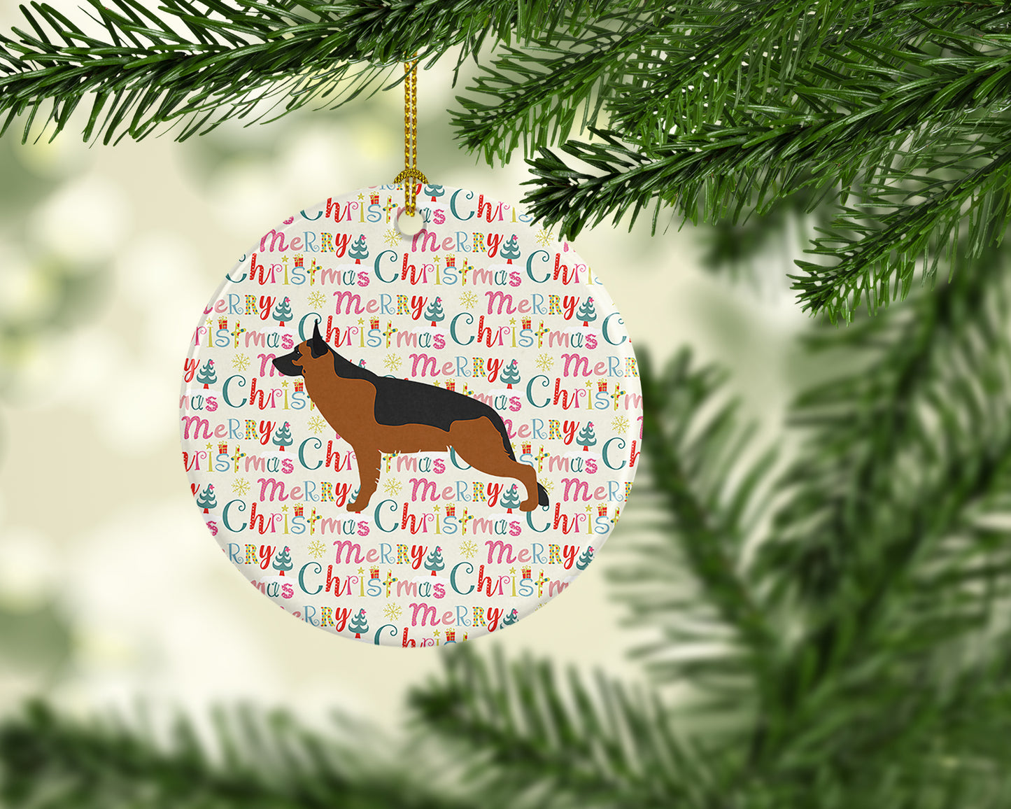 German Shepherd Merry Christmas Ceramic Ornament