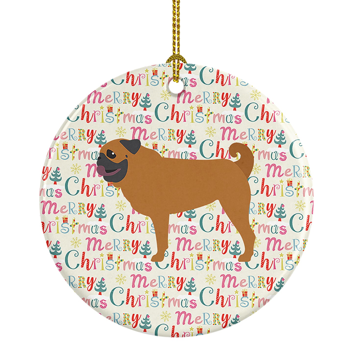 Buy this Pug Merry Christmas Ceramic Ornament