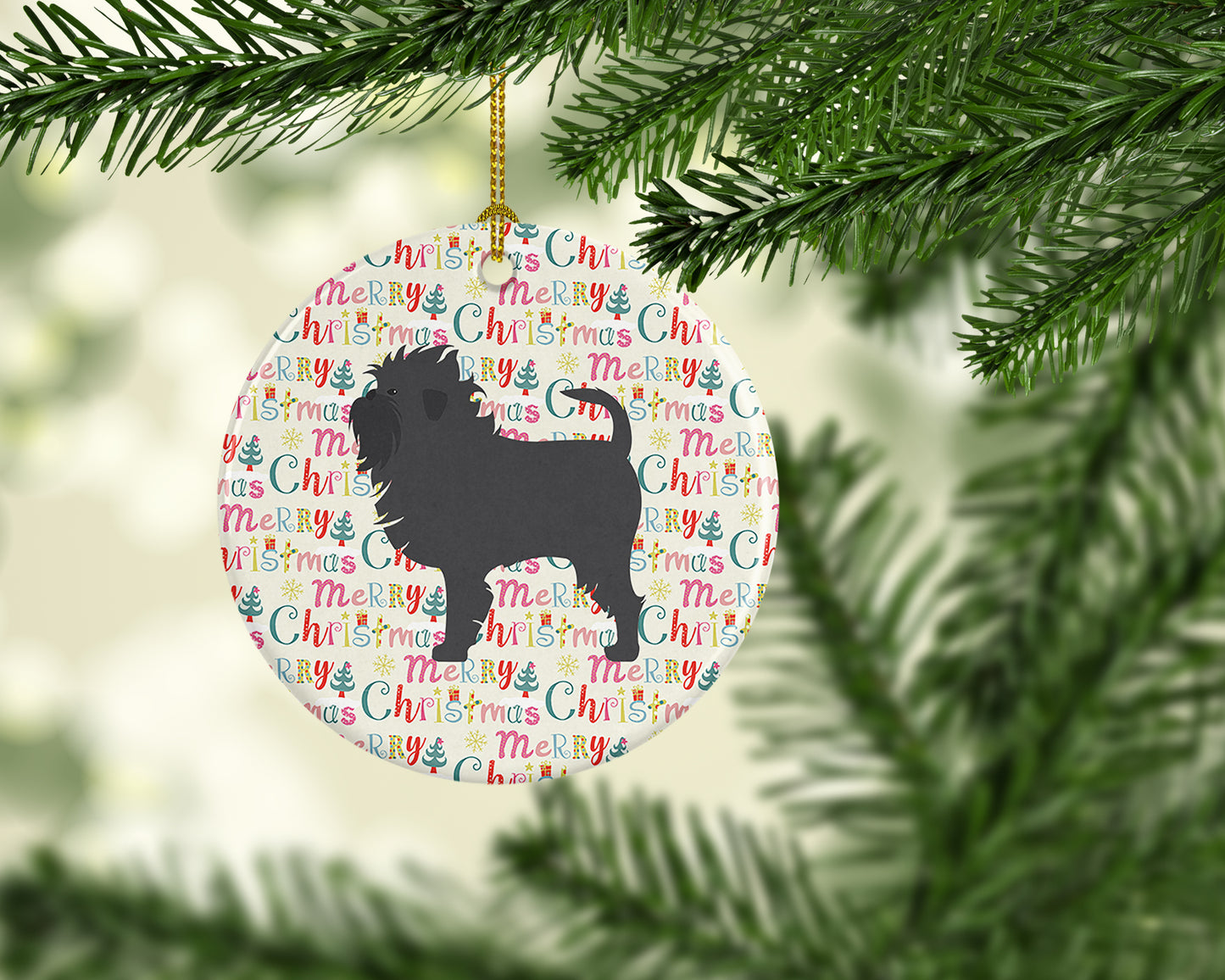 Affenpinscher Merry Christmas Ceramic Ornament