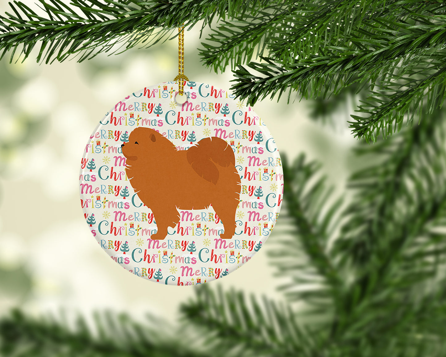 Chow Chow Merry Christmas Ceramic Ornament