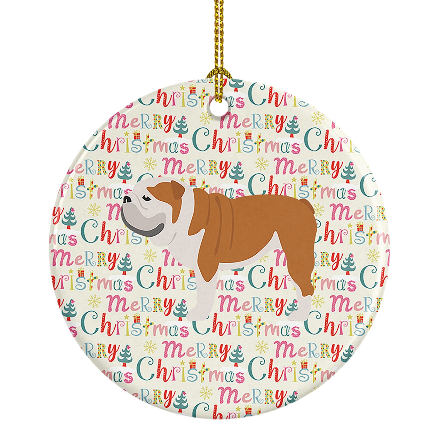 Buy this English Bulldog Merry Christmas Ceramic Ornament