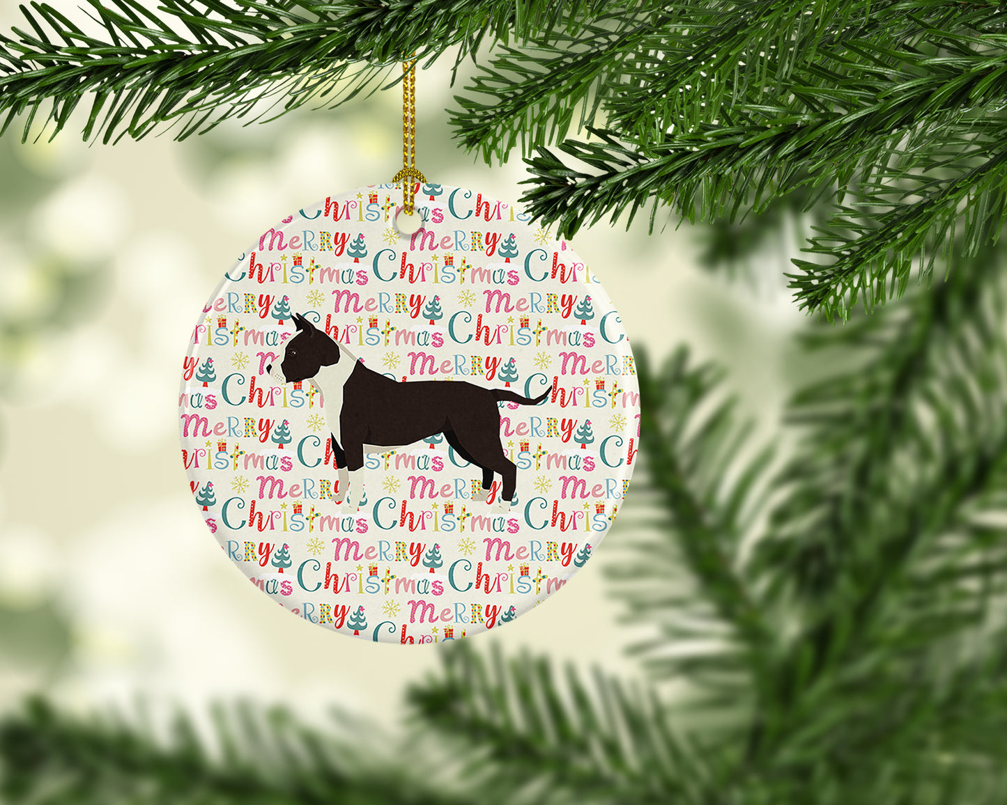American Staffordshire Terrier Merry Christmas Ceramic Ornament