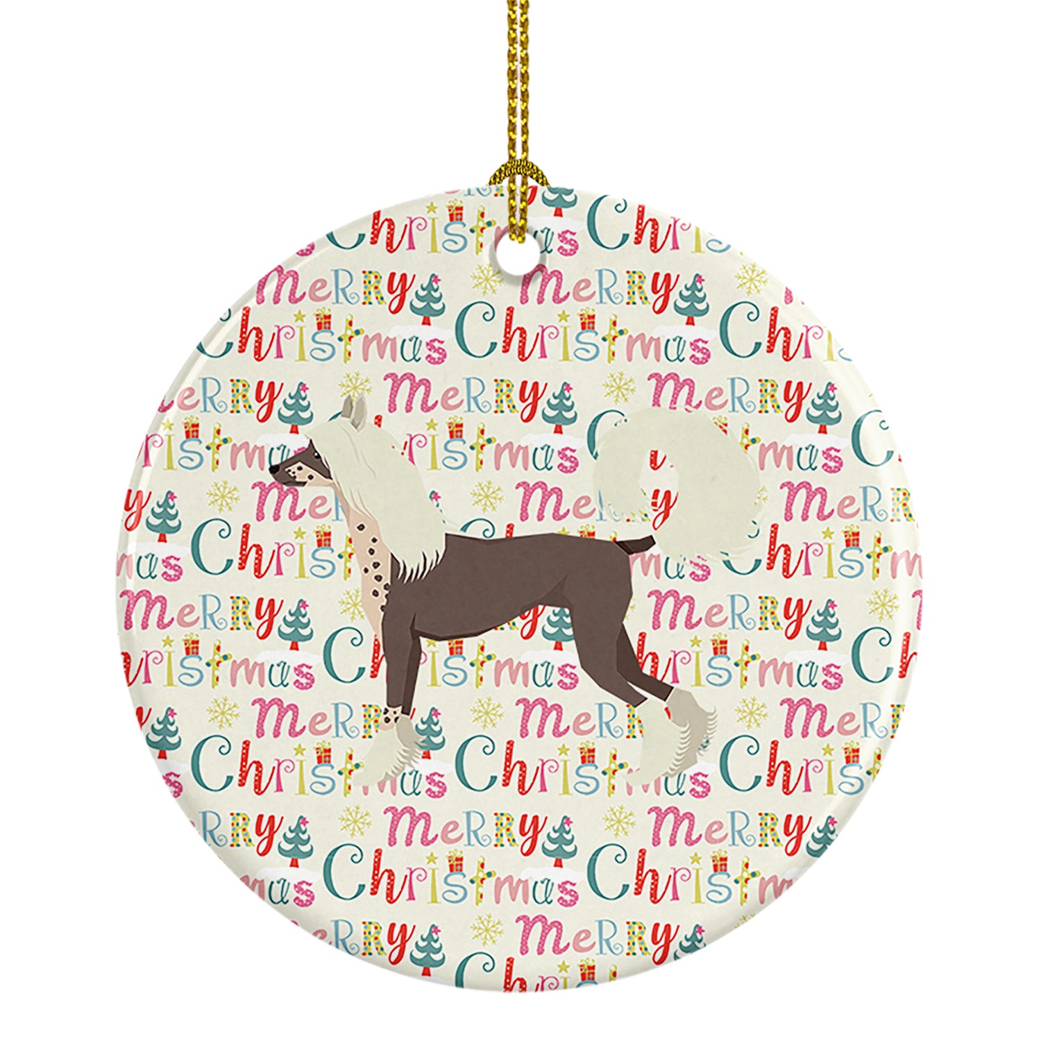 Buy this Chinese Crested Merry Christmas Ceramic Ornament