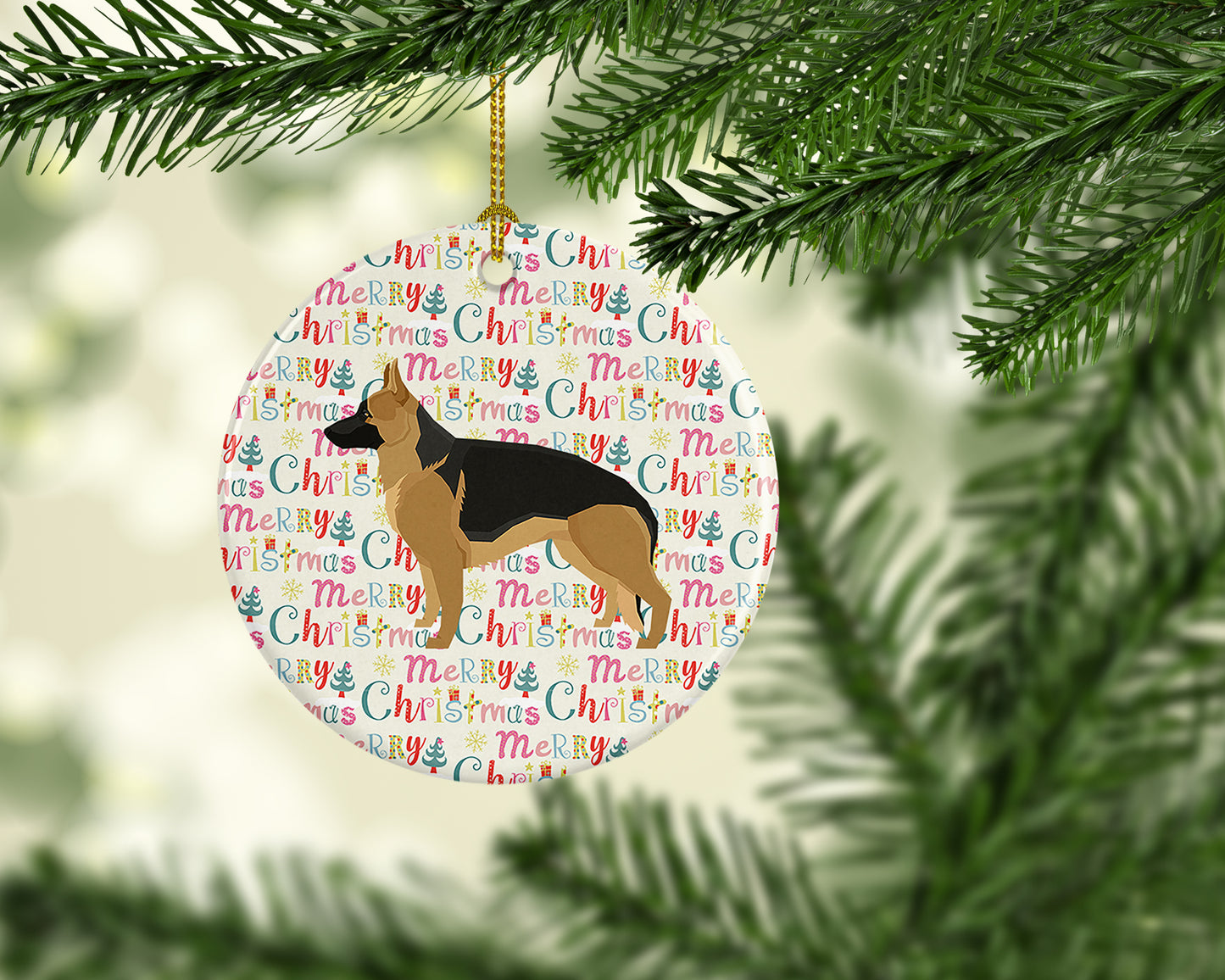 German Shepherd Merry Christmas Ceramic Ornament