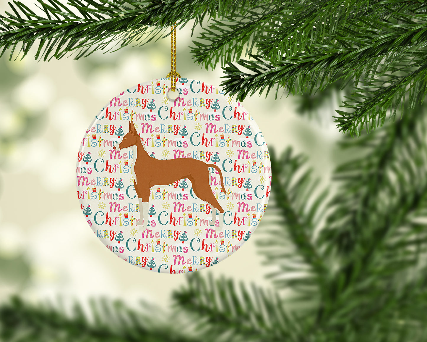 Ibizan Hound Merry Christmas Ceramic Ornament