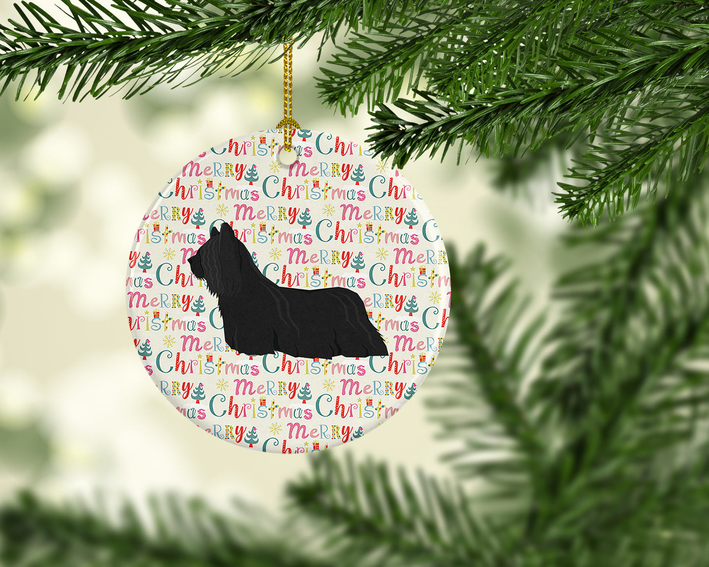 Skye Terrier Merry Christmas Ceramic Ornament
