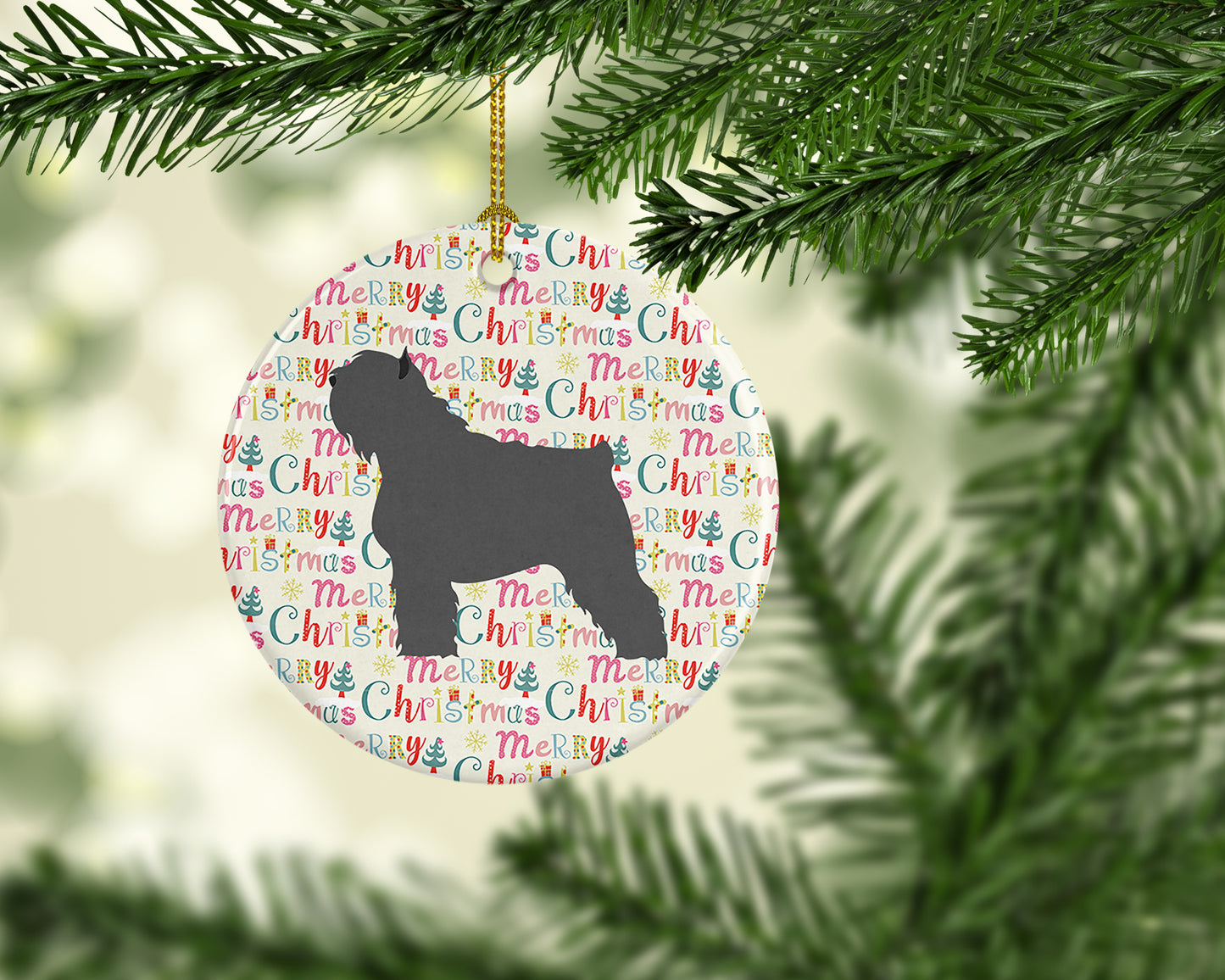 Bouvier des Flandres Merry Christmas Ceramic Ornament