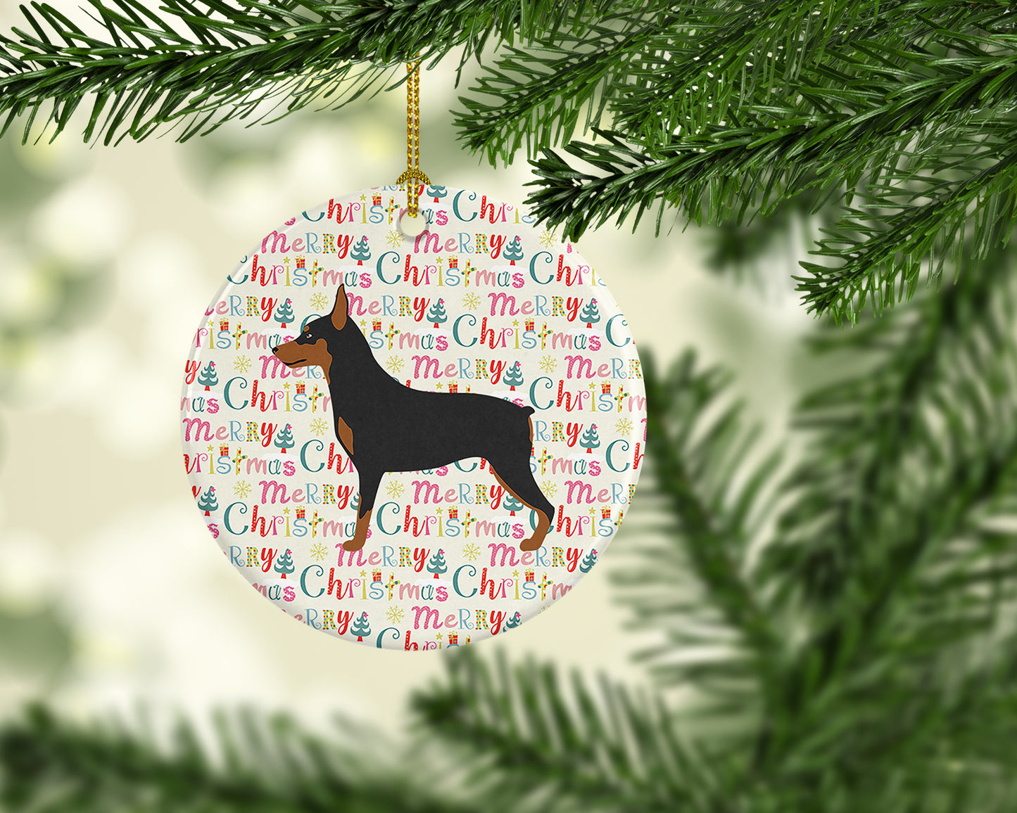 Miniature Pinscher Merry Christmas Ceramic Ornament