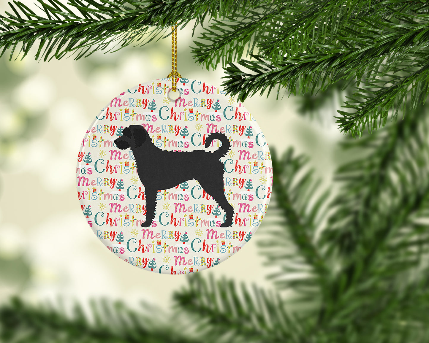 Labradoodle Merry Christmas Ceramic Ornament