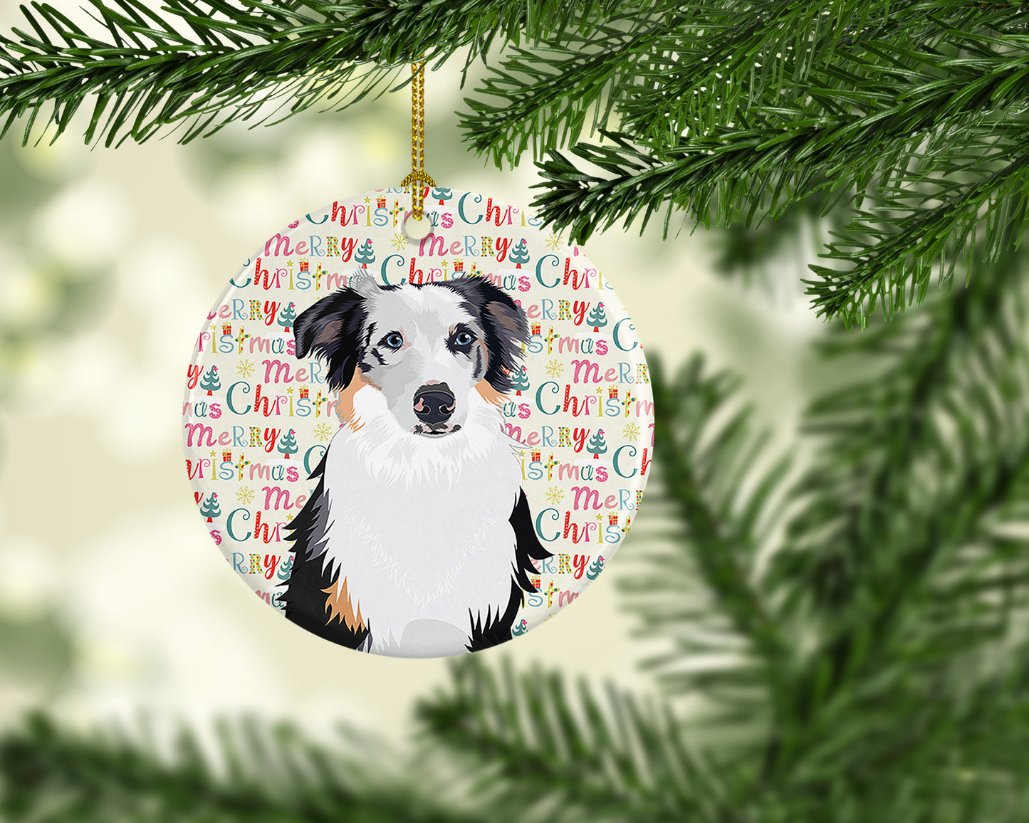 Australian Shepherd Blue Merle #1 Christmas Ceramic Ornament