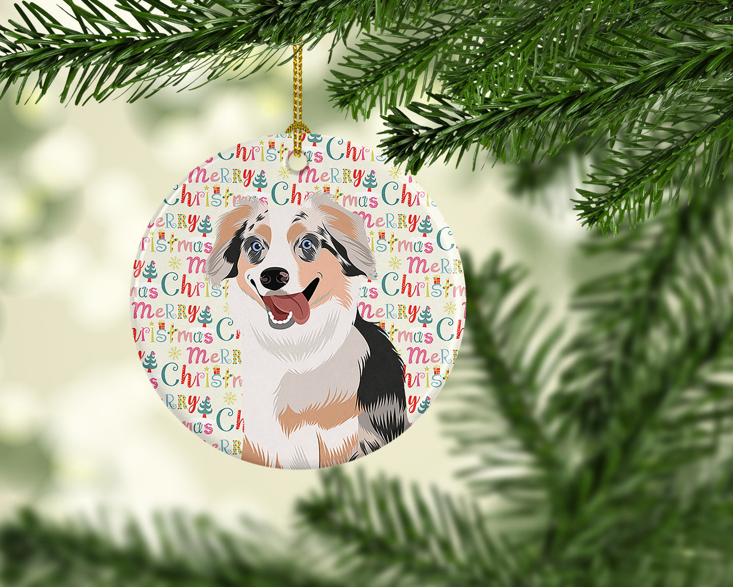 Australian Shepherd Blue Merle Puppy #1 Christmas Ceramic Ornament