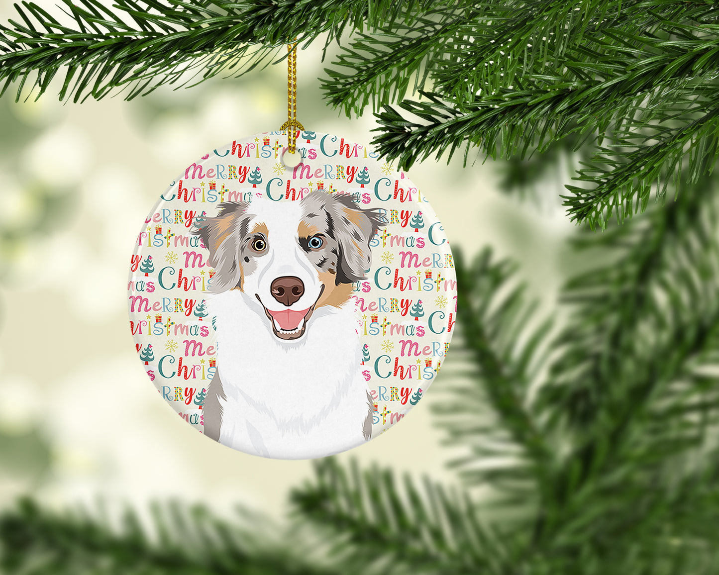 Australian Shepherd Red Merle Tricolor #1 Christmas Ceramic Ornament