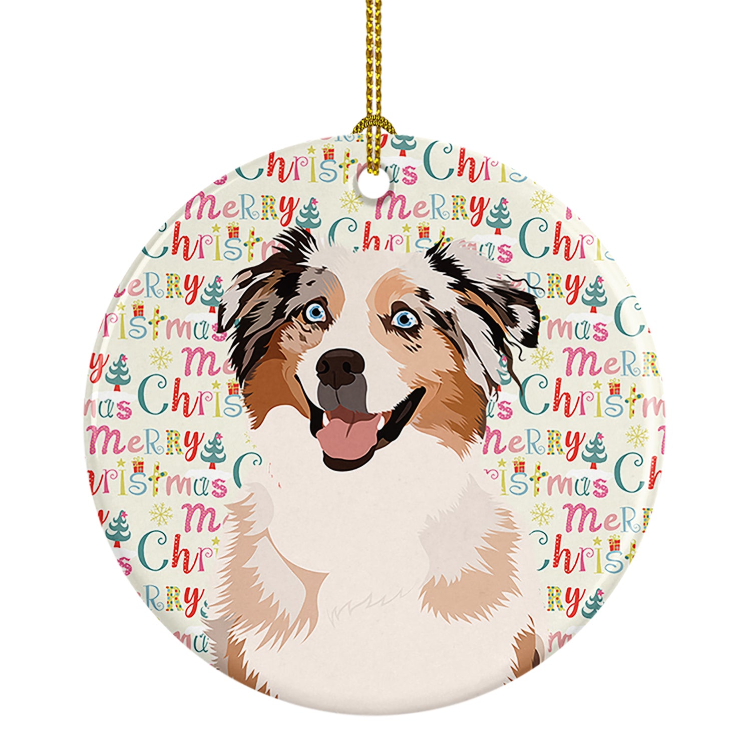 Buy this Australian Shepherd Red Merle Tricolor #2 Christmas Ceramic Ornament