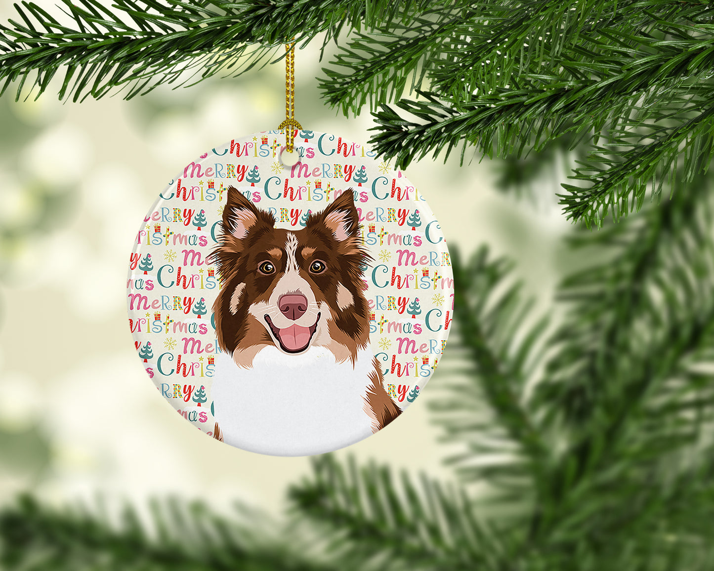 Australian Shepherd Red Tricolor #2 Christmas Ceramic Ornament