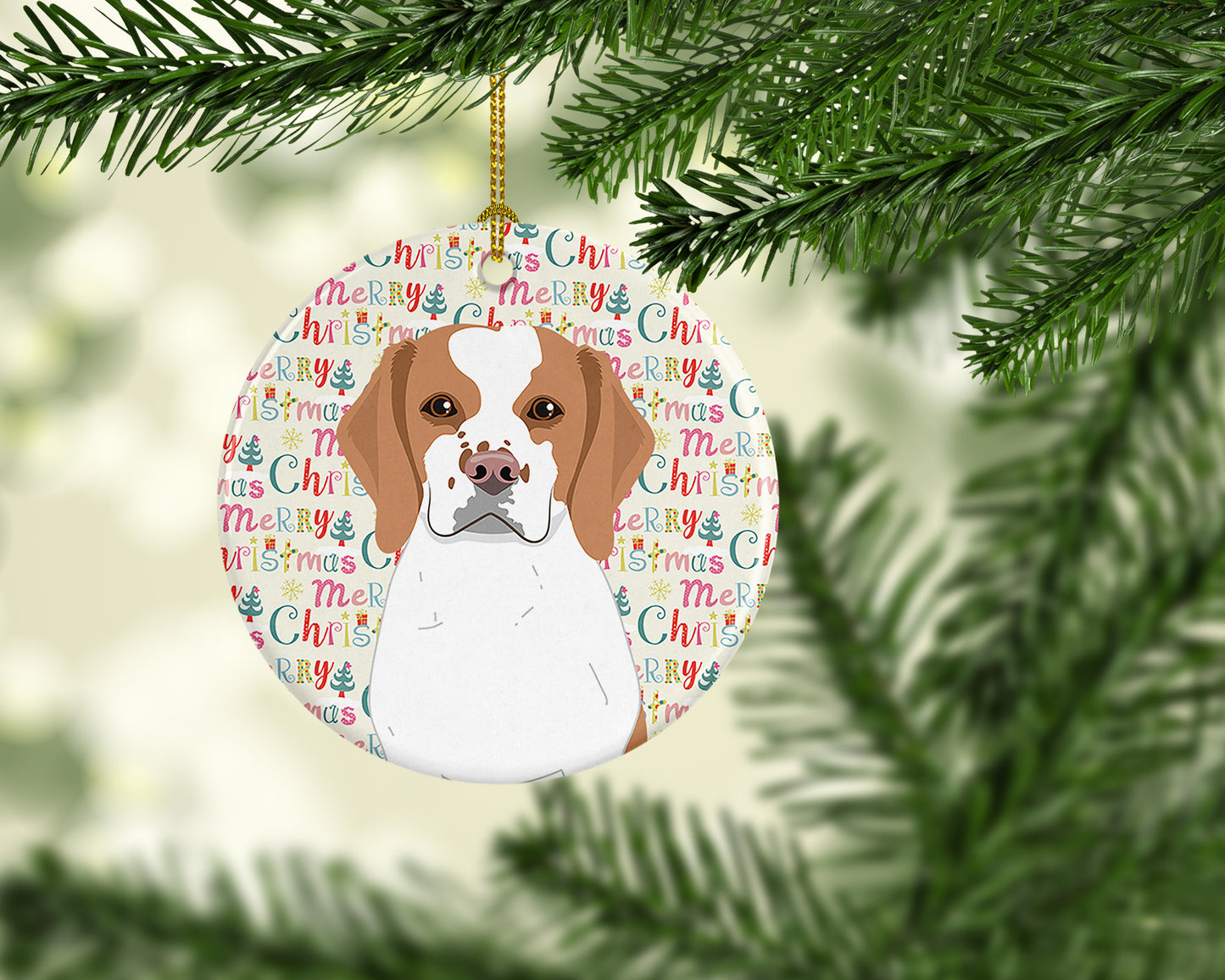 Beagle Red and White Red Ticked #1 Christmas Ceramic Ornament