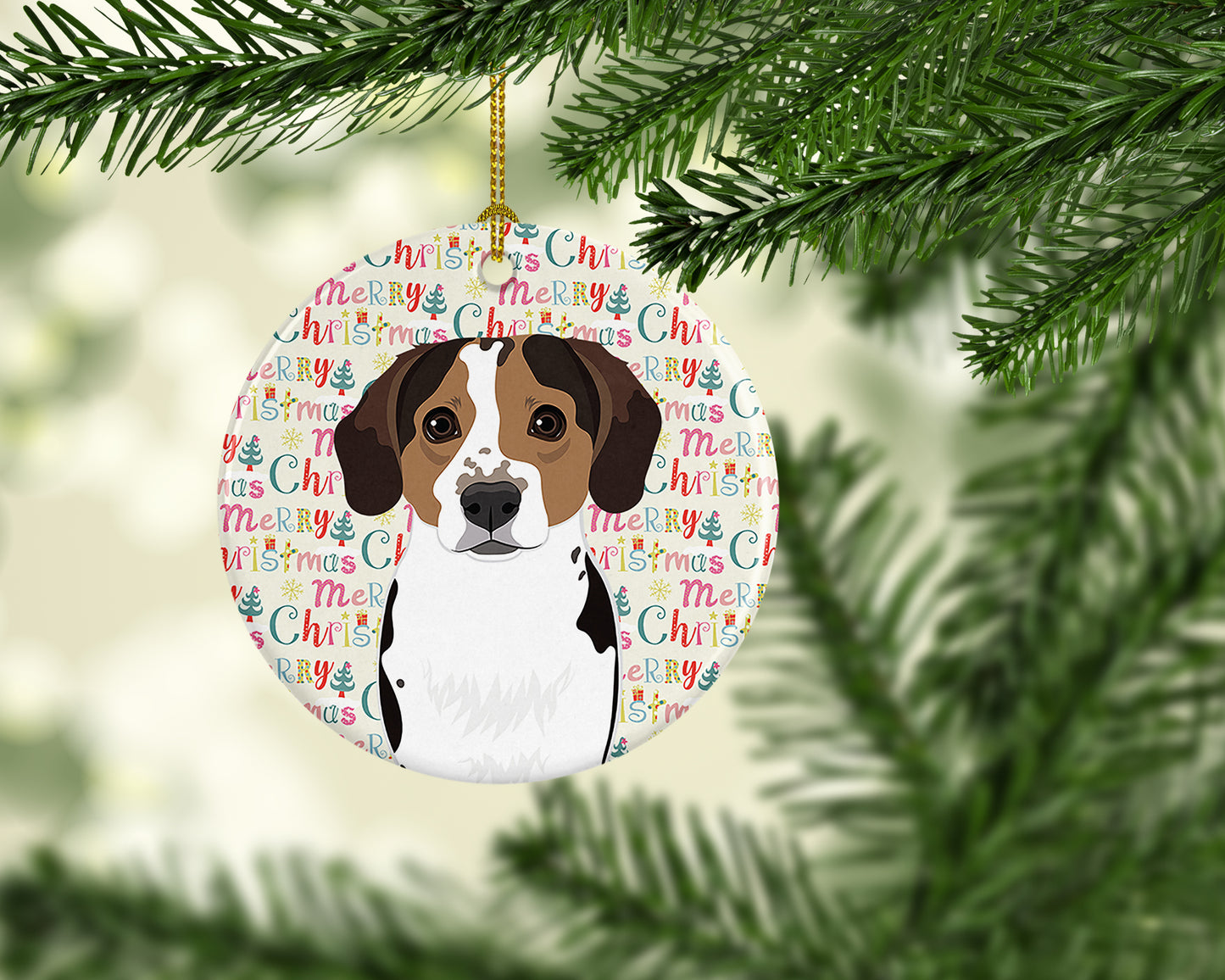 Beagle Tricolor Ticked Christmas Ceramic Ornament