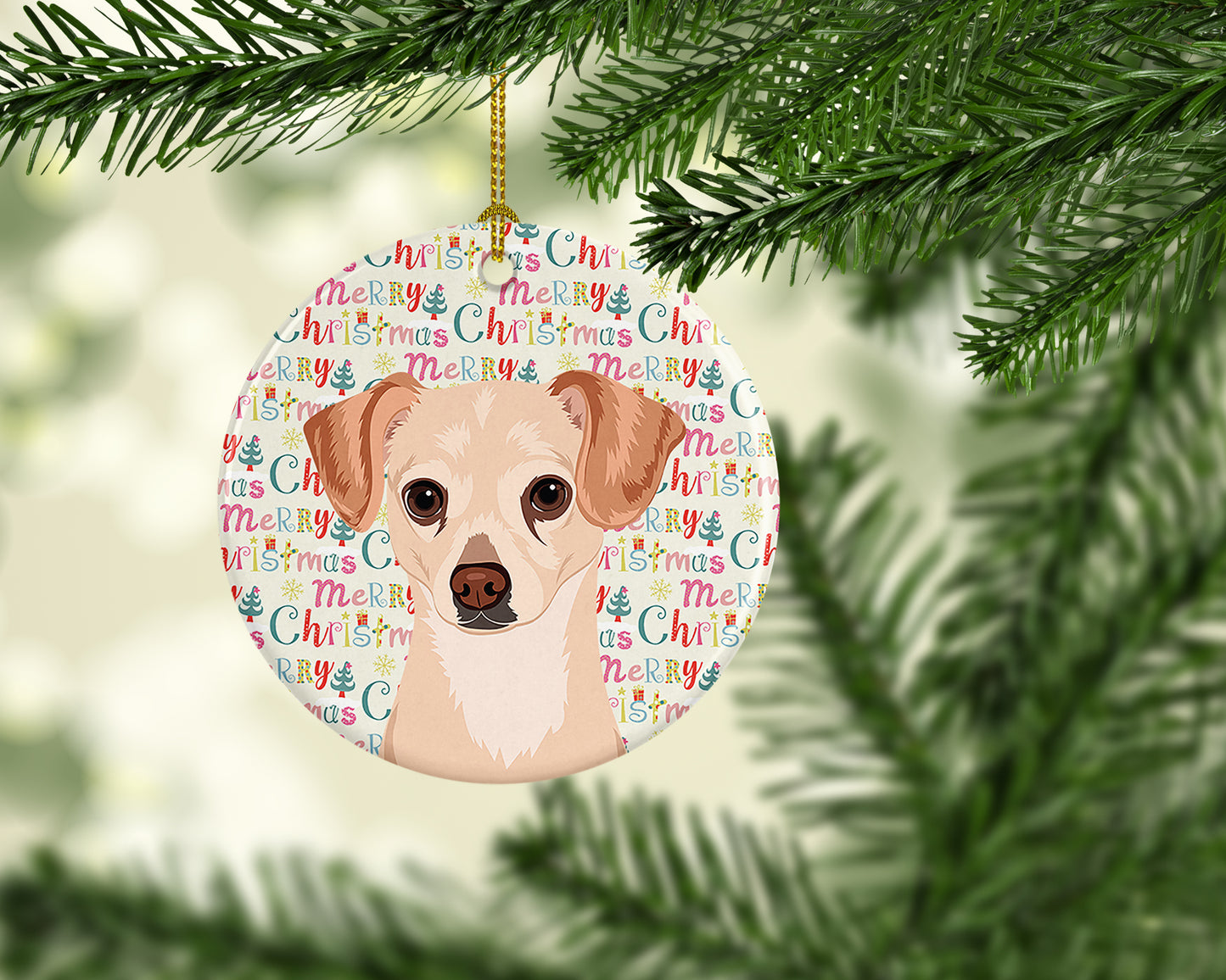 Chihuahua Cream Christmas Ceramic Ornament