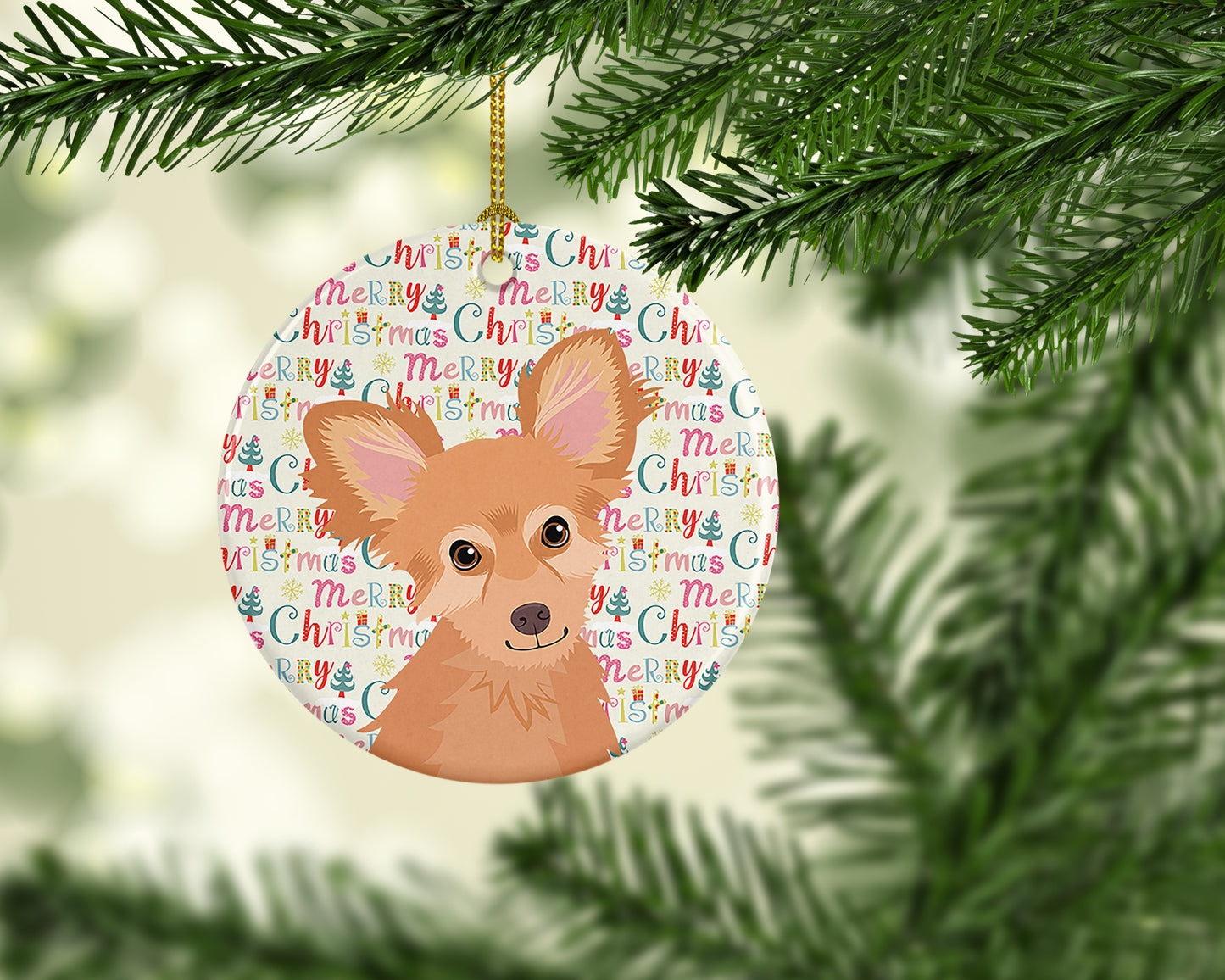 Chihuahua Fawn Christmas Ceramic Ornament