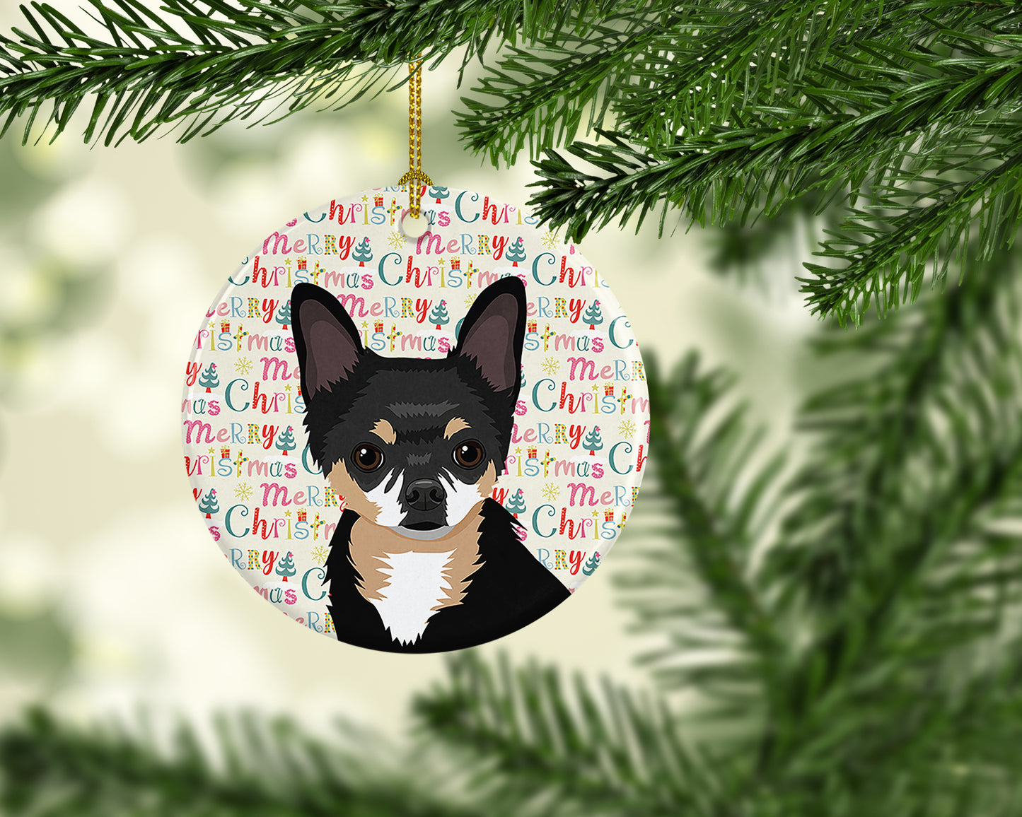 Chihuahua Tricolor #2 Christmas Ceramic Ornament