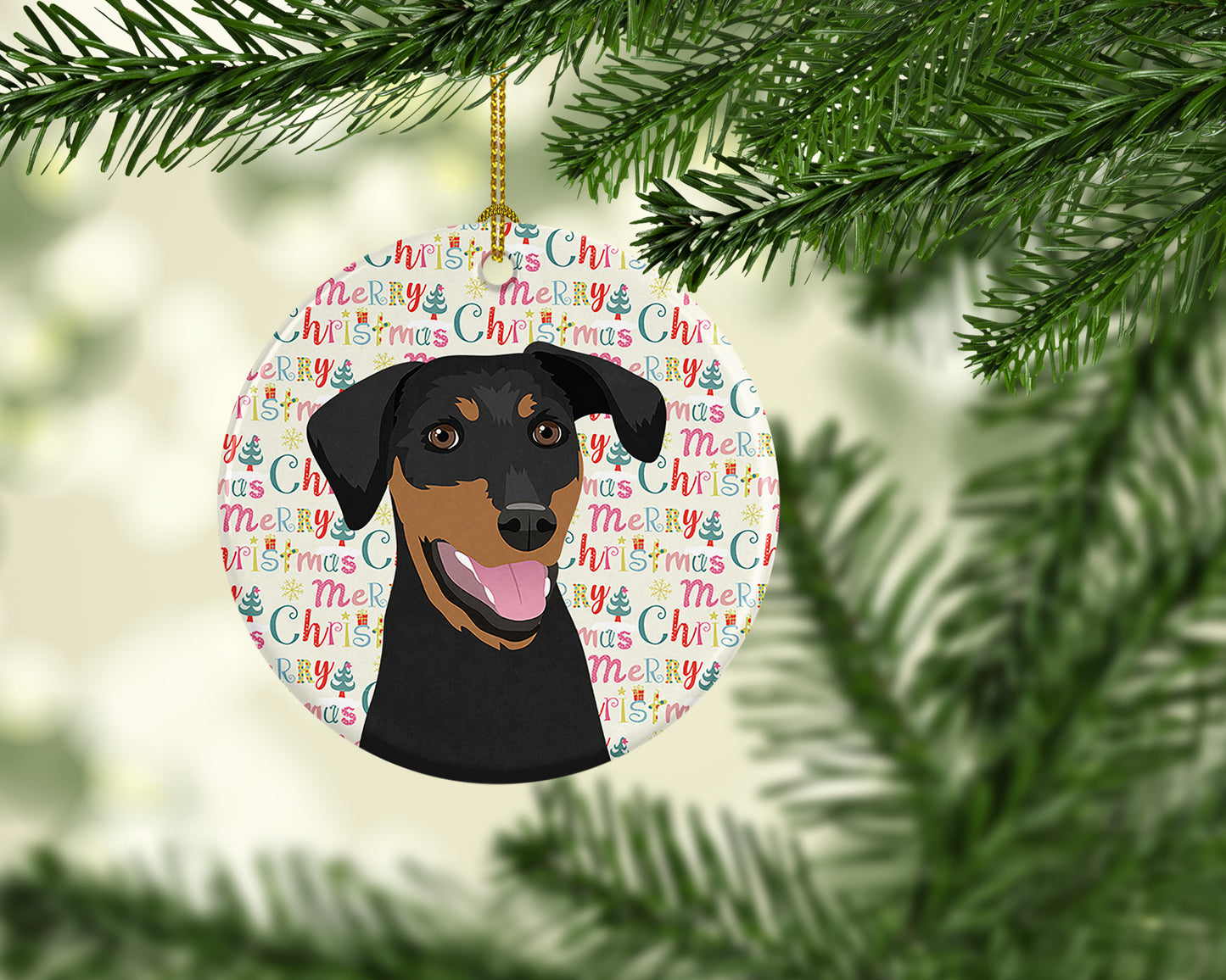 Doberman Pinscher Black and Rust Natural Ears #1 Christmas Ceramic Ornament