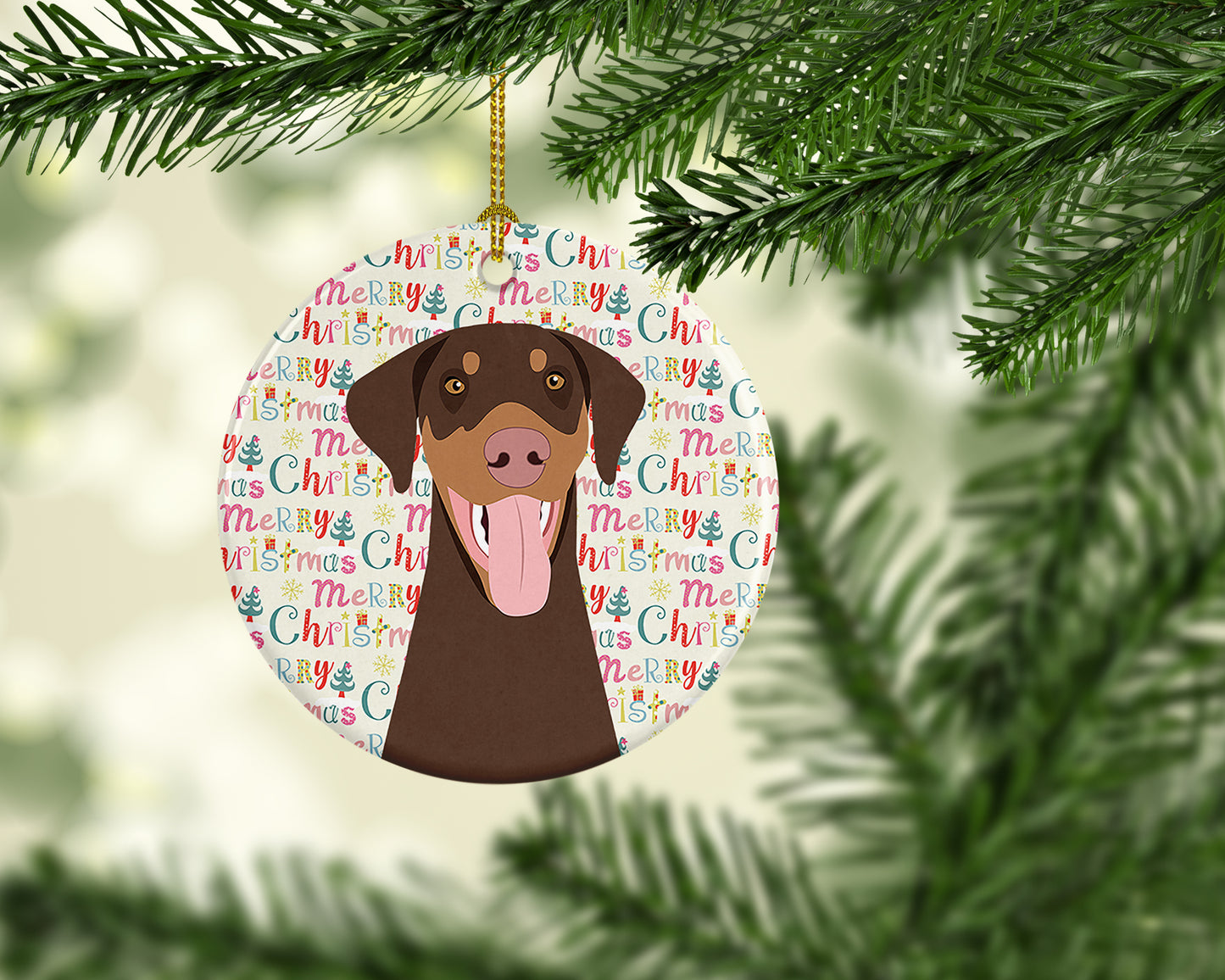 Doberman Pinscher Red and Rust Natural Ears #1 Christmas Ceramic Ornament