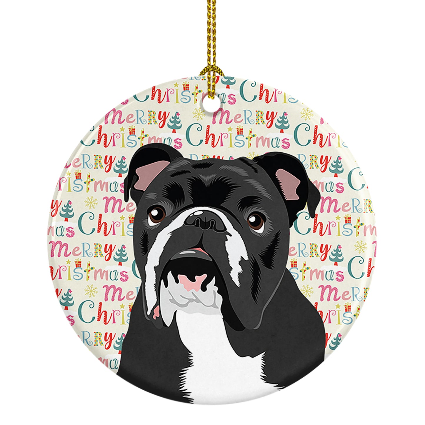 Buy this English Bulldog Black and White Christmas Ceramic Ornament