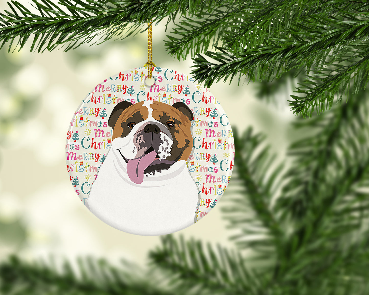 English Bulldog Tricolor #1 Christmas Ceramic Ornament