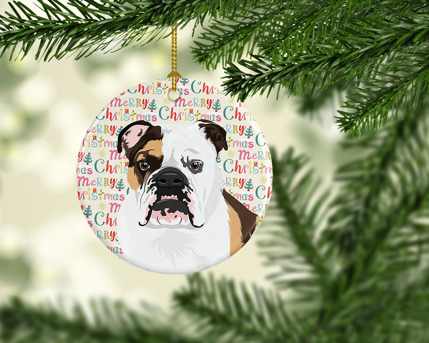 English Bulldog Tricolor #3 Christmas Ceramic Ornament