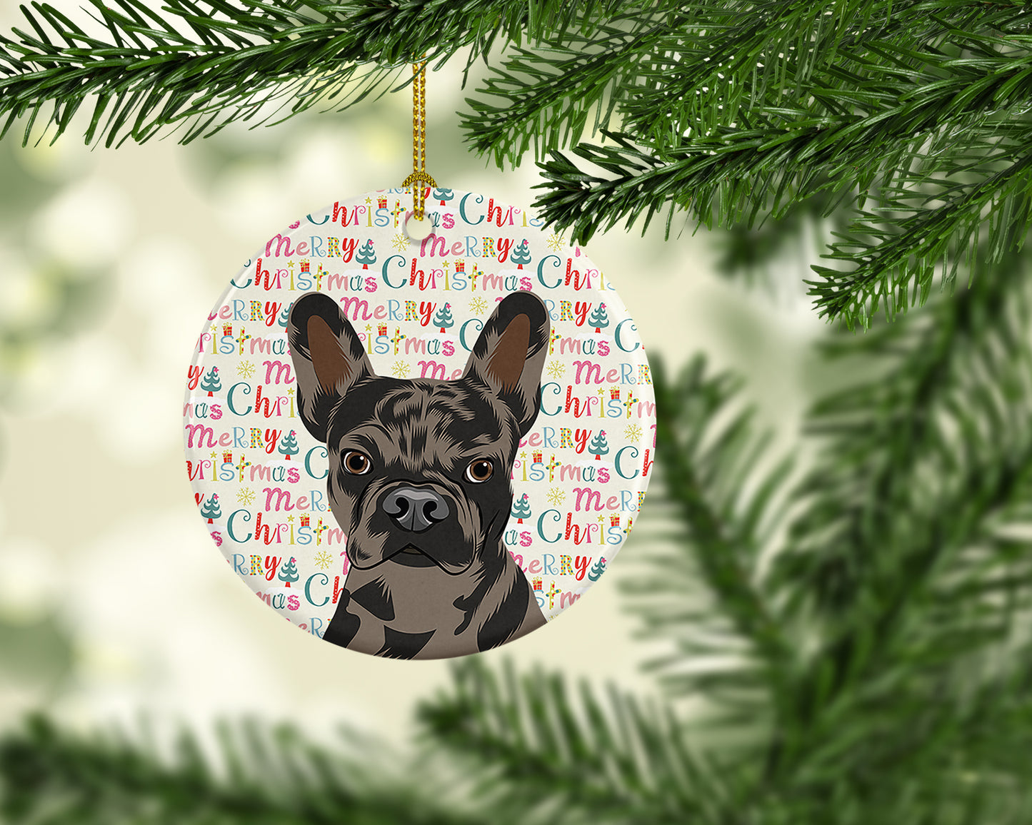 French Bulldog Chocolate Christmas Ceramic Ornament