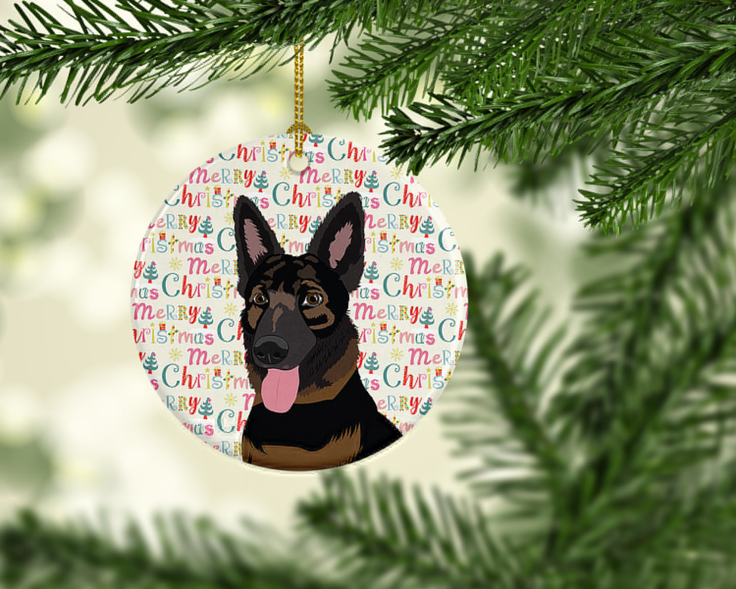 German Shepherd Bicolor Christmas Ceramic Ornament