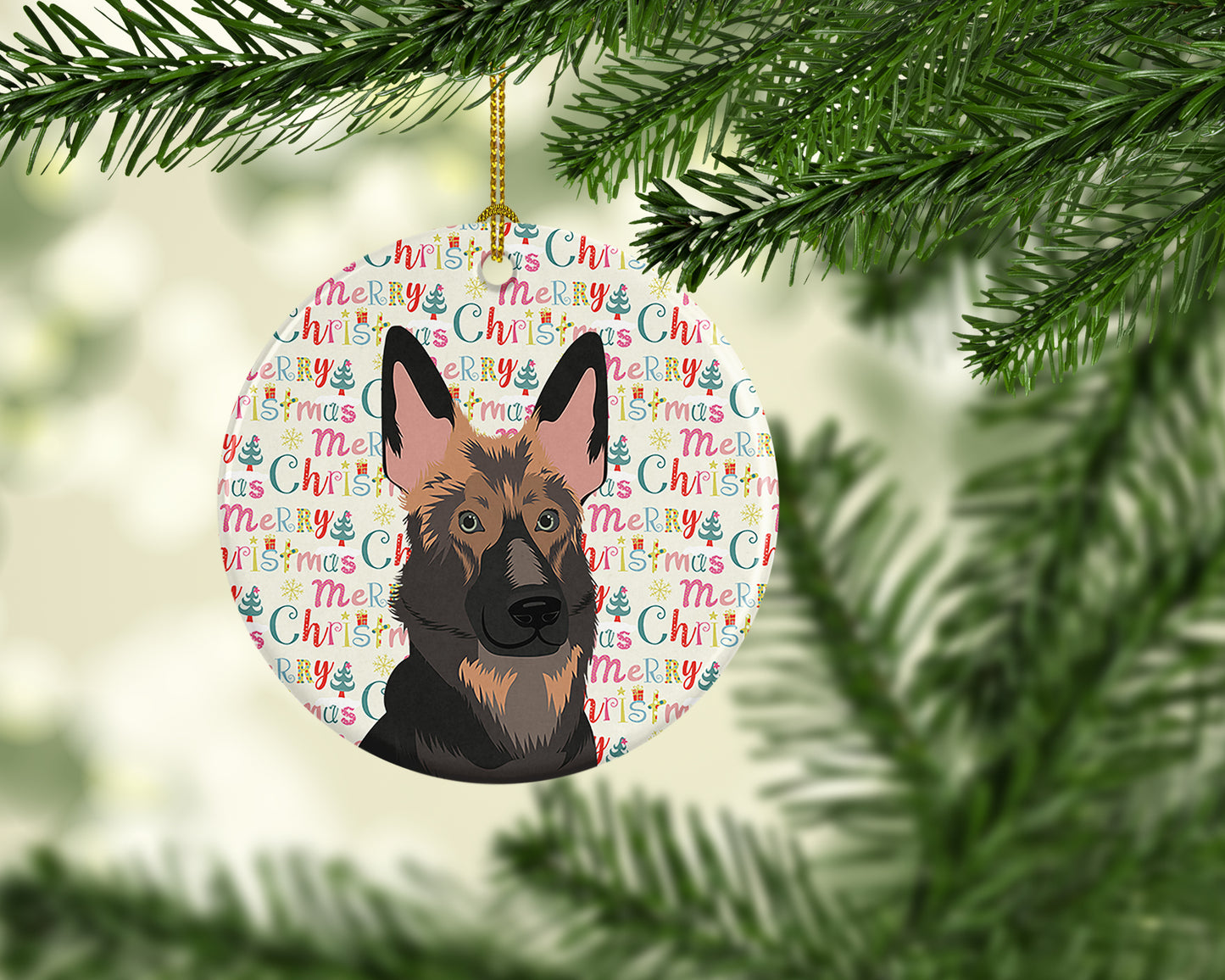 German Shepherd Puppy Christmas Ceramic Ornament