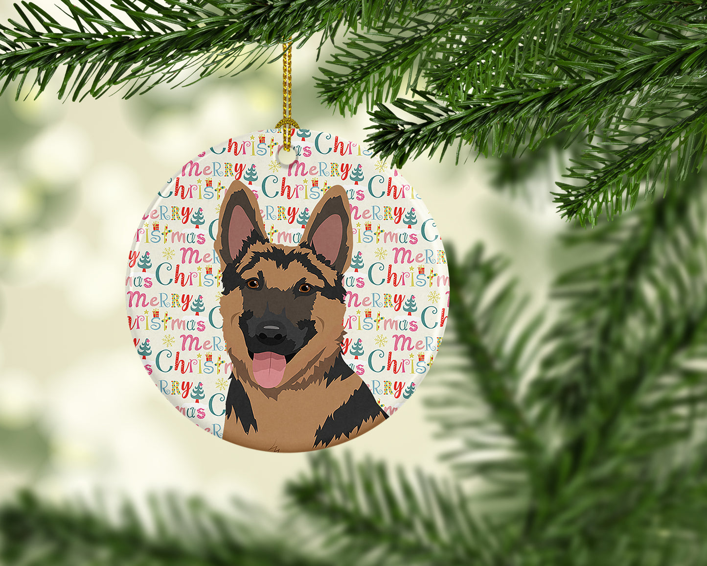 German Shepherd Red and Black Christmas Ceramic Ornament