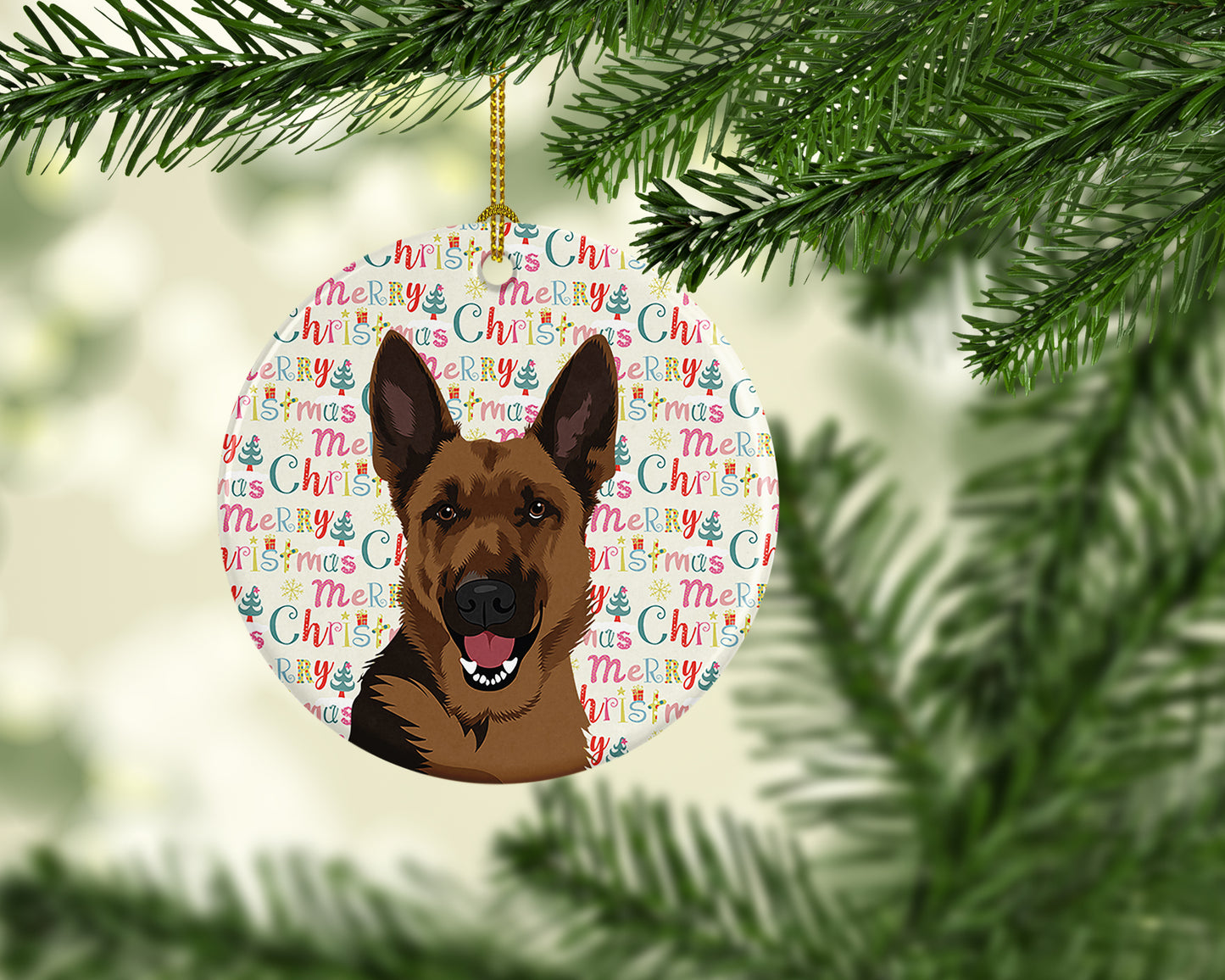 German Shepherd Black and Tan #2 Christmas Ceramic Ornament