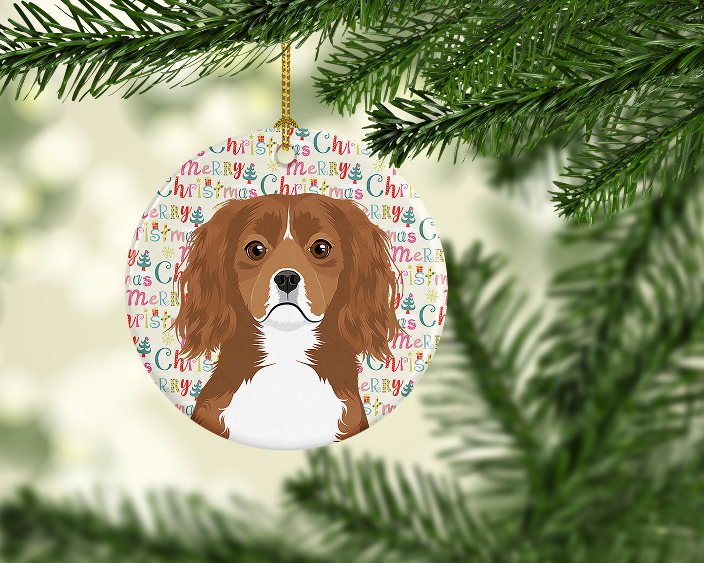 Cavalier King Charles Spaniel Ruby Christmas Ceramic Ornament