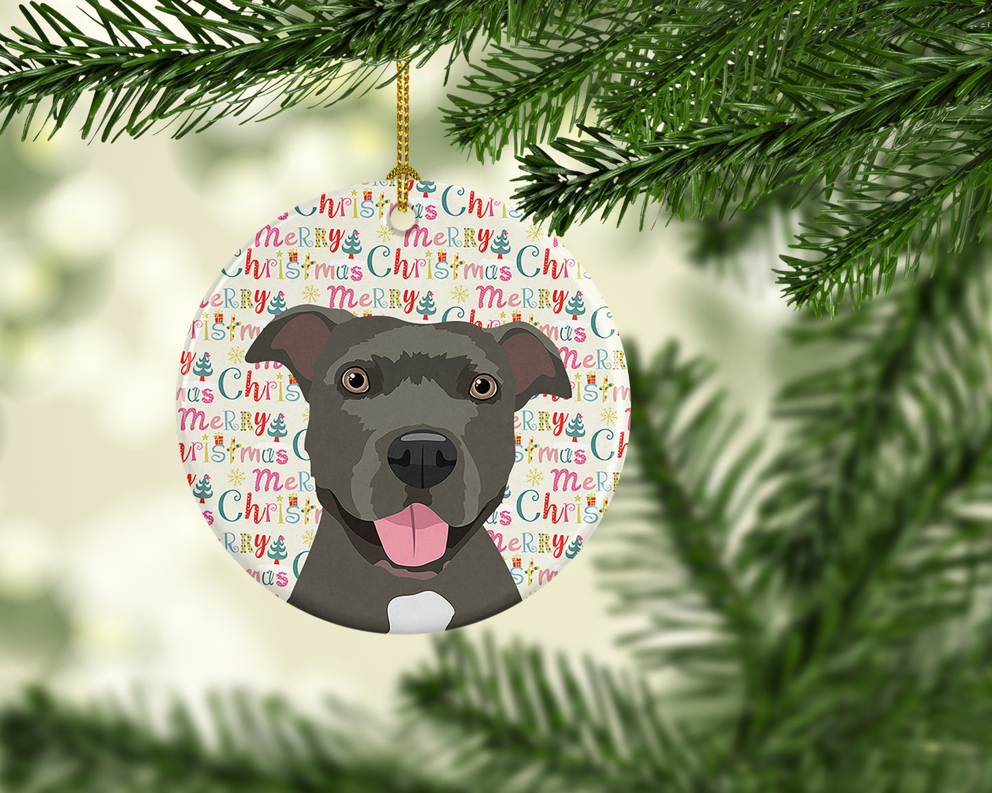 Pit Bull Blue #3 Christmas Ceramic Ornament