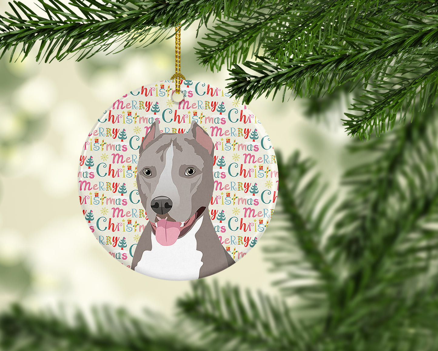 Pit Bull Blue #5 Christmas Ceramic Ornament