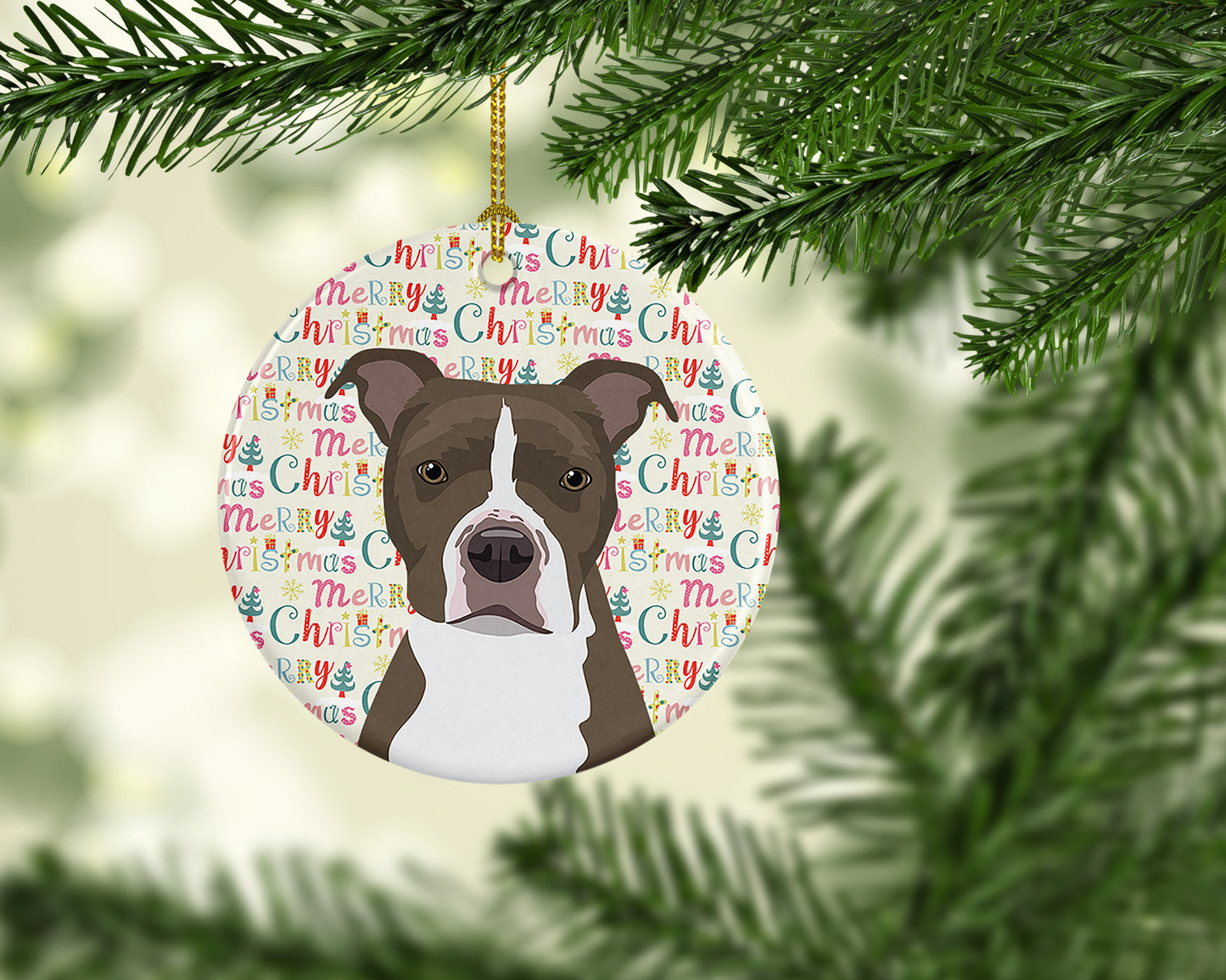 Pit Bull Blue #6 Christmas Ceramic Ornament