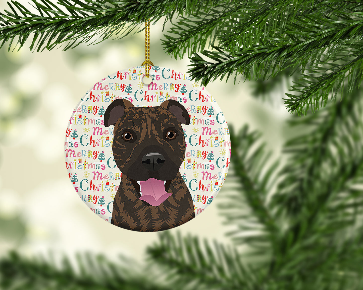 Pit Bull Brindle #1 Christmas Ceramic Ornament