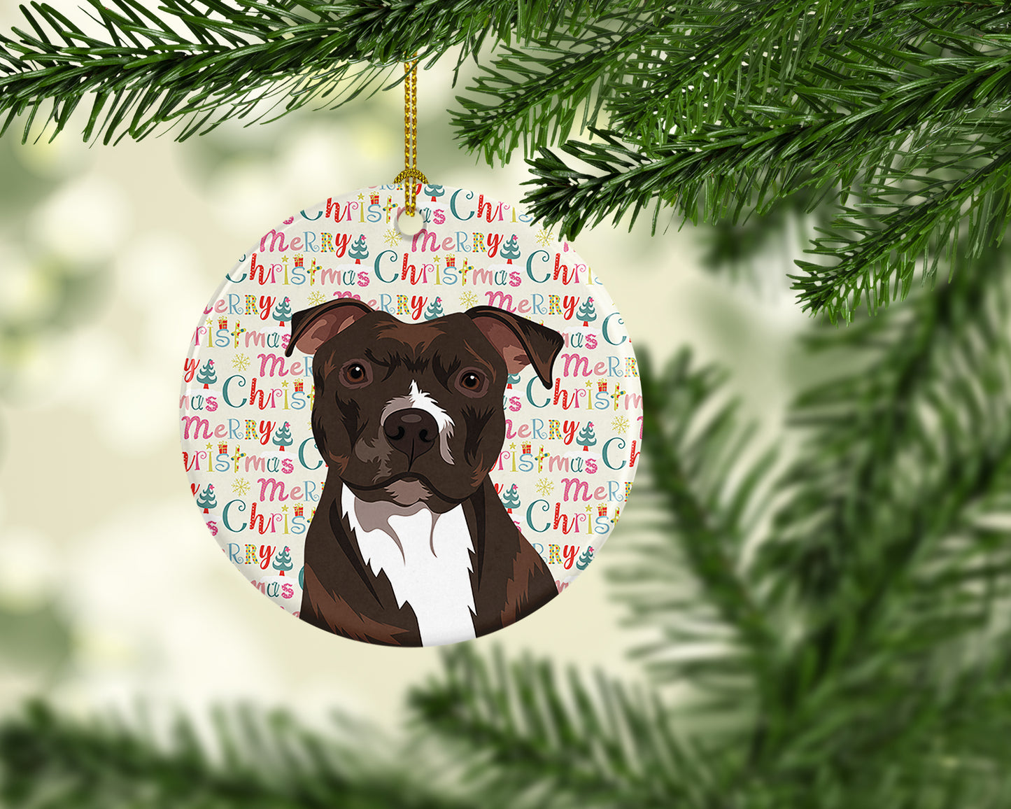 Pit Bull Brindle #2 Christmas Ceramic Ornament