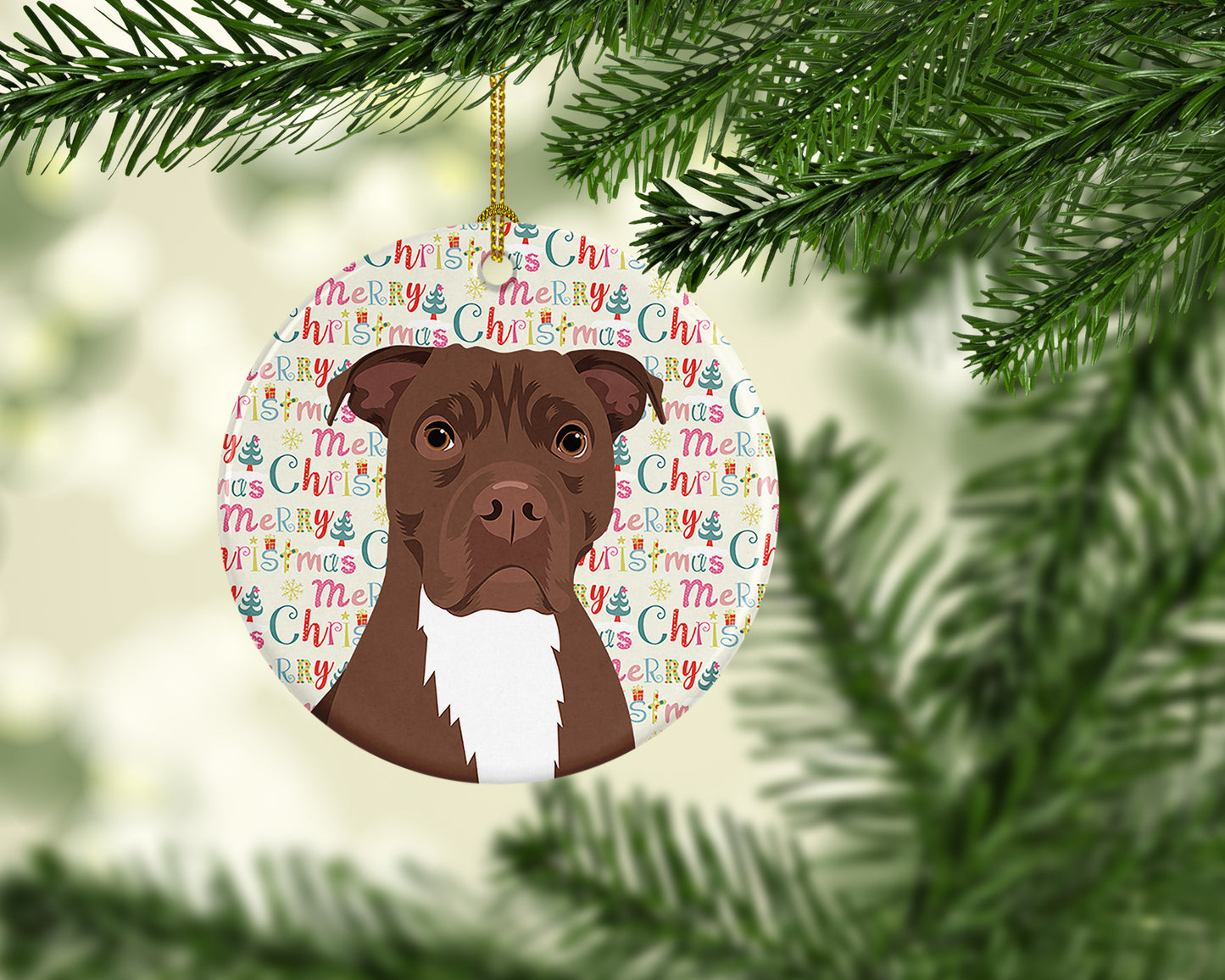 Pit Bull Chocolate Christmas Ceramic Ornament