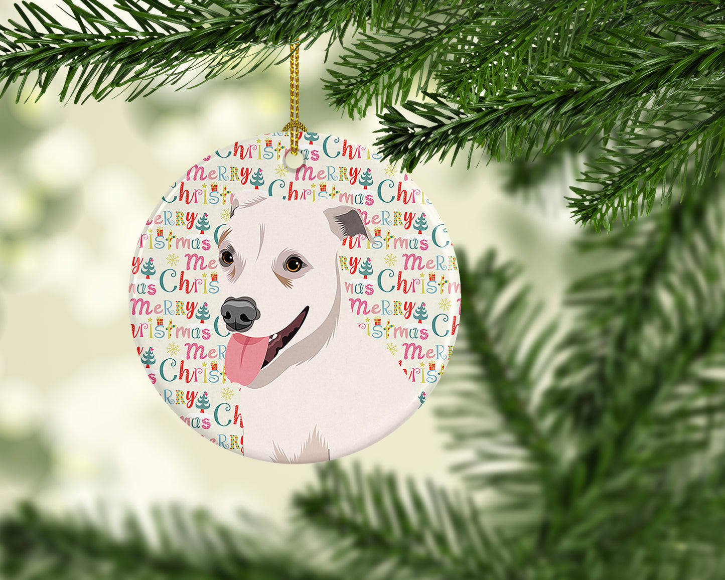 Pit Bull Puppy Christmas Ceramic Ornament