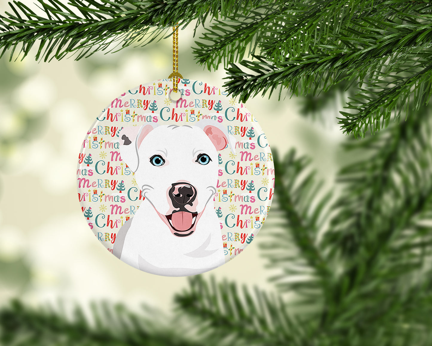 Pit Bull White #1 Christmas Ceramic Ornament