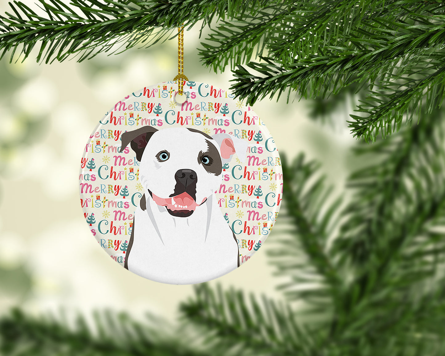 Pit Bull White #3 Christmas Ceramic Ornament