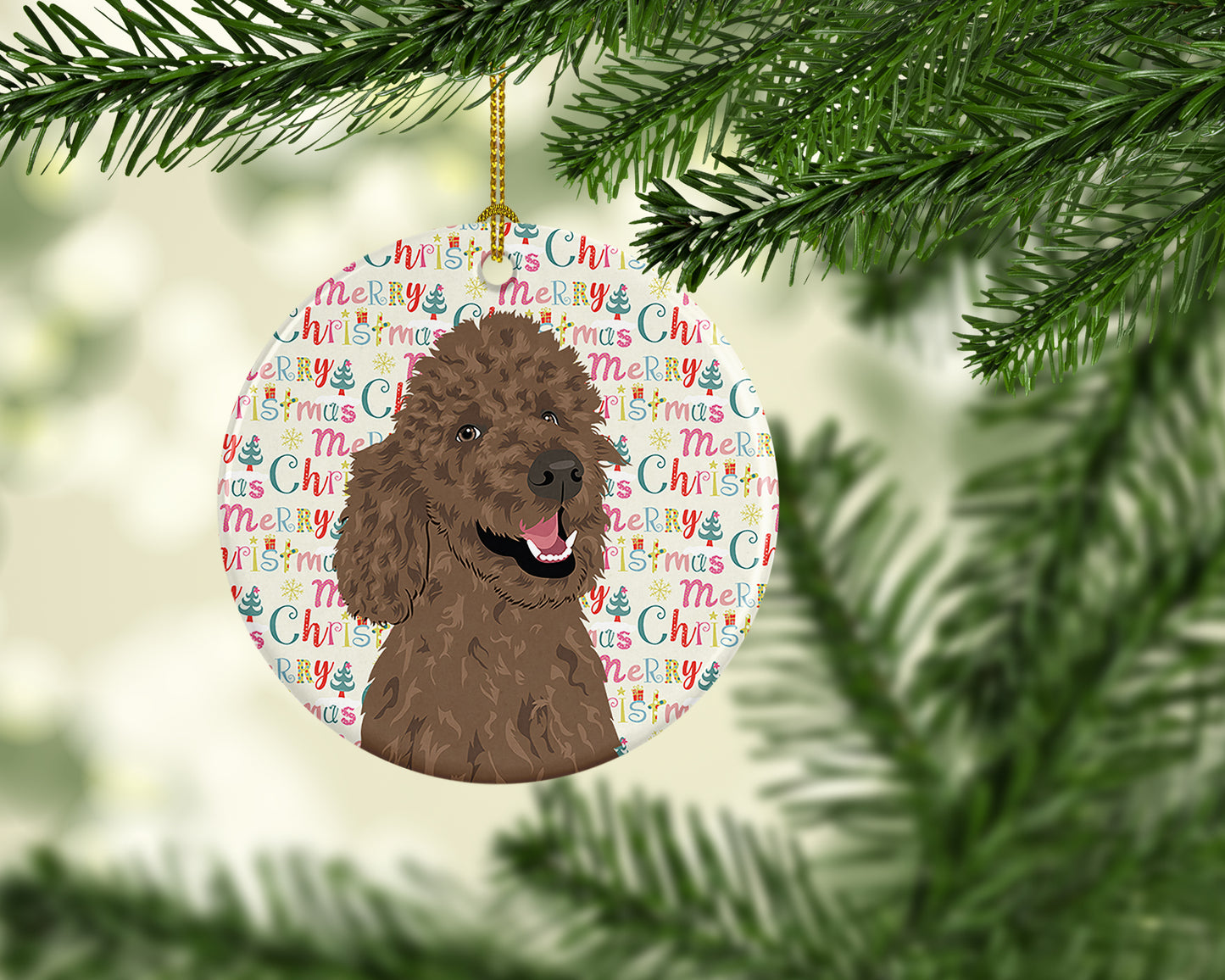 Poodle Standard Brown Christmas Ceramic Ornament