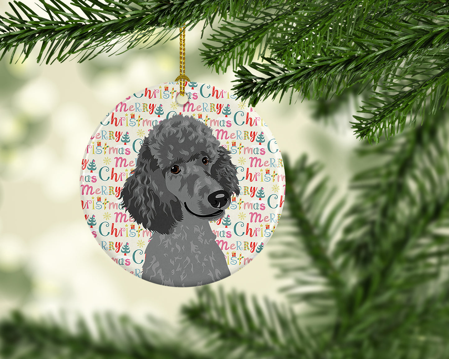 Poodle Standard Gray Christmas Ceramic Ornament