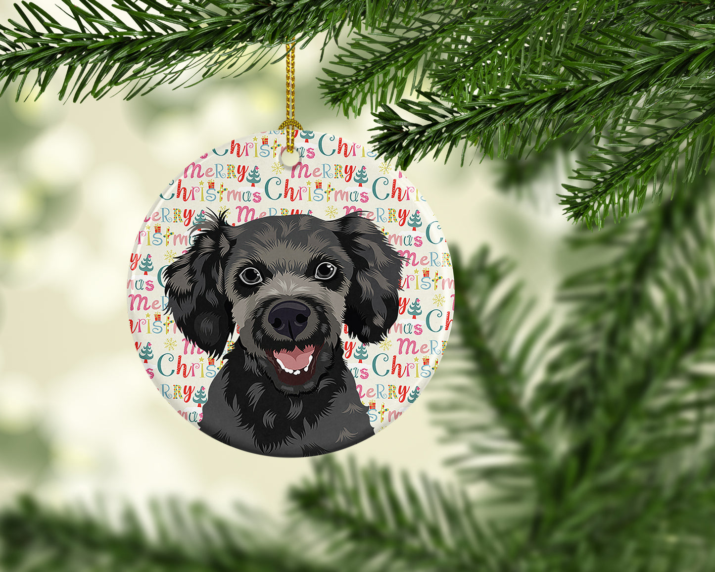 Poodle Toy Grey Christmas Ceramic Ornament